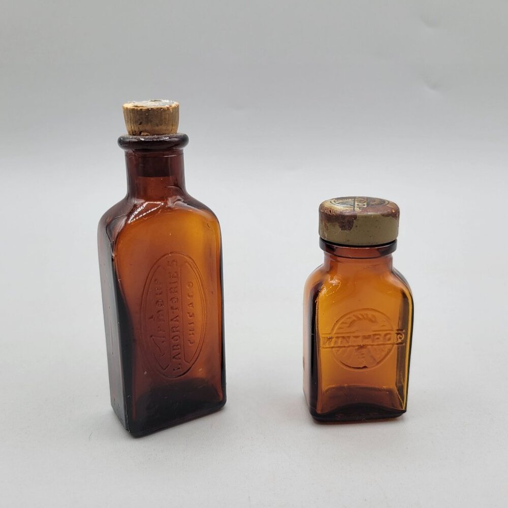 Antique Amber Glass Medicine Bottles Armour Laboratories Winthrop